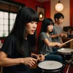 夢をかなえるための第一歩!ドラムで「音楽への憧れ」を実現する方法 名古屋市名東区のGorin Music Studioのドラム講師が生徒指導をしている様子。初心者向けの少人数制レッスン